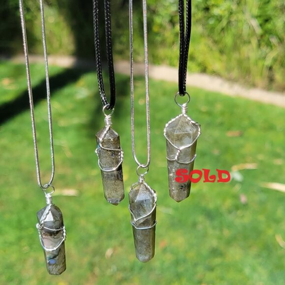 Labradorite Gemstone Wire Wrapped Point Pendant - Picture 1 of 5